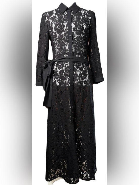 Zara Dresses & Skirts - ZARA Black Lace Belted Shirt Dress Sz Small